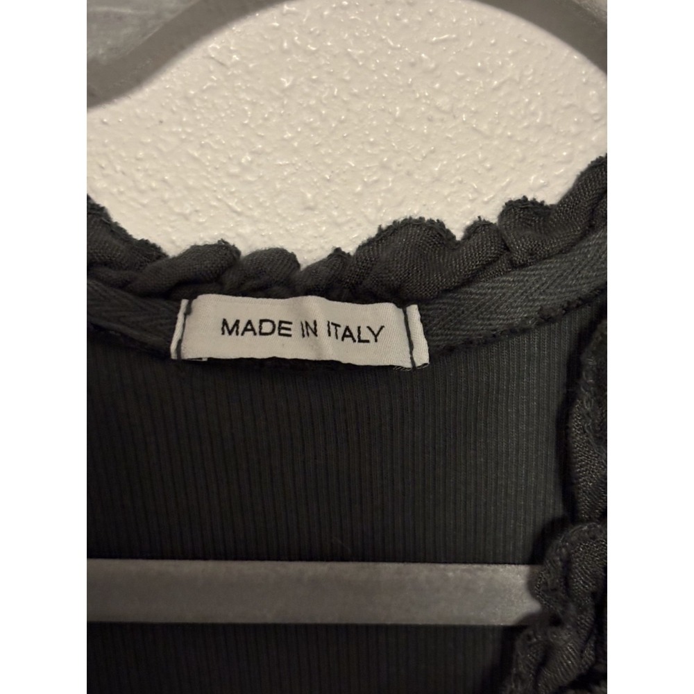 Made in Italy Midi Dress Women's Size L/XL Black Ruffle V-Neck Patch Pockets - Picture 4 of 7